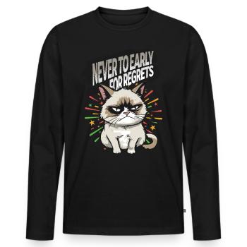 Early Regrets - Angry Cat Happy New Year Pajamas - Männer Premium Bio Langarmshirt - Schwarz - Vorne - Nico (187cm)