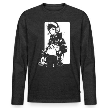 Le cool Cyberpunk Style Anime Boy Otaku de Shibuya - T-shirt manches longues Premium bio Homme - anthracite chiné - Devant - Nico (187cm)