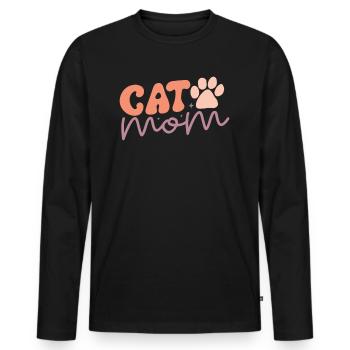 Cat Mom - Drôle de Maman Chat Style Rétro - T-shirt manches longues Premium bio Homme - noir - Devant - Nico (187cm)
