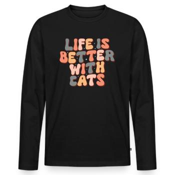 Life is better with Cats Lustige Katzen Mama Retro - Männer Premium Bio Langarmshirt - Schwarz - Vorne - Nico (187cm)