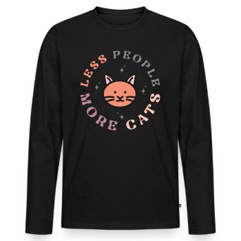 Less People More Cats - Lustige Katzen Mama Retro - Männer Premium Bio Langarmshirt - Schwarz - Vorne - Nico (187cm)