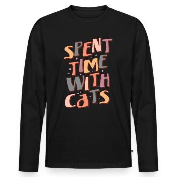 Spent Time with Cats - Lustige Katzen Mama Retro - Männer Premium Bio Langarmshirt - Schwarz - Vorne - Nico (187cm)