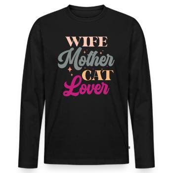 Wife Mother Cat Lover - Lustige Katzen Mama Retro - Männer Premium Bio Langarmshirt - Schwarz - Vorne - Nico (187cm)