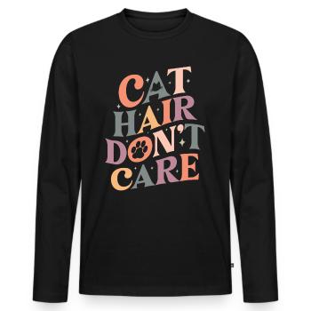 Cat Hair don't care - Lustige Katzen Mama Retro - Männer Premium Bio Langarmshirt - Schwarz - Vorne - Nico (187cm)
