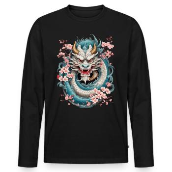 Japanese Dragon Picture Tattoo Aesthetic - Men's Premium Organic Long Sleeve Shirt - black - Front - Nico (187cm)