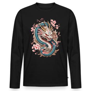 Japanischer Drache Streetwear Aesthetic Design - Männer Premium Bio Langarmshirt - Schwarz - Vorne - Nico (187cm)