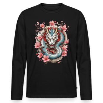 Japanischer Drache Aesthetic Streetwear Design - Männer Premium Bio Langarmshirt - Schwarz - Vorne - Nico (187cm)