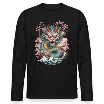Japanischer Drache Aesthetic Streetwear Design - Männer Premium Bio Langarmshirt - Schwarz - Vorne - Nico (187cm)