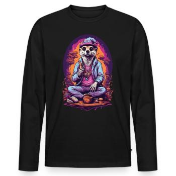 Suricate psychédélique Art Goa Design - T-shirt manches longues Premium bio Homme - noir - Devant - Nico (187cm)
