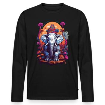 Elefant Psychedelic Art Goa Trance Pilze - Männer Premium Bio Langarmshirt - Schwarz - Vorne - Nico (187cm)