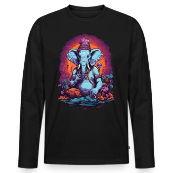 Elephant Psychedelic Art Goa Trance Forest Mushrooms - Men's Premium Organic Long Sleeve Shirt - black - Front - Nico (187cm)