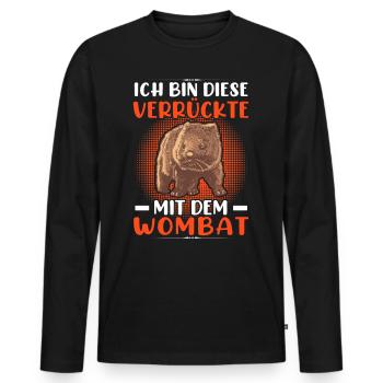 Verrückte mit Wombat Australien Beuteltier - Männer Premium Bio Langarmshirt - Schwarz - Vorne - Nico (187cm)