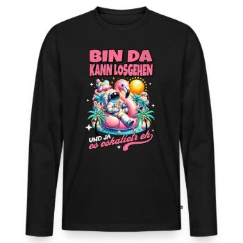 Drôle de flamant rose 'Je suis là peut aller' - T-shirt manches longues Premium bio Homme - noir - Devant - Nico (187cm)