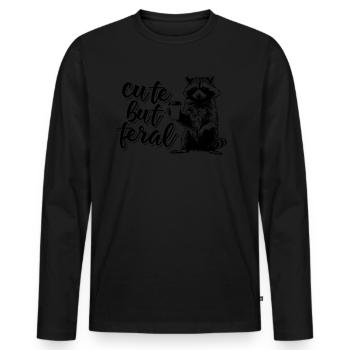 Waschbär Kaffee Trinker Cartoon - Cute but feral - Männer Premium Bio Langarmshirt - Schwarz - Vorne - Nico (187cm)