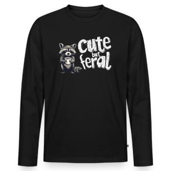 Cute but feral Kaffee Trinker Waschbär Cartoon - Männer Premium Bio Langarmshirt - Schwarz - Vorne - Nico (187cm)