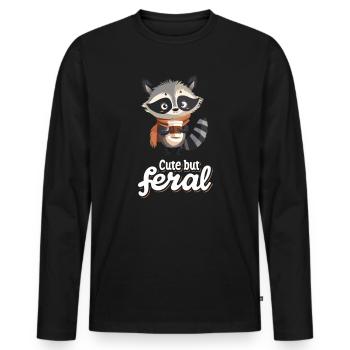 Lustiger Waschbär Kaffee Trinker - Cute but feral - Männer Premium Bio Langarmshirt - Schwarz - Vorne - Nico (187cm)