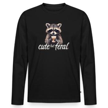 Kaffee Trinker Waschbär Cartoon - Cute but feral - Männer Premium Bio Langarmshirt - Schwarz - Vorne - Nico (187cm)