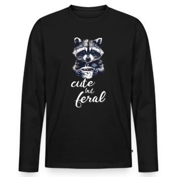 Mignon mais sauvage buveur de café raton laveur dessin animé - T-shirt manches longues Premium bio Homme - noir - Devant - Nico (187cm)