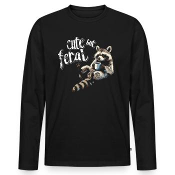 Niedlicher Waschbär Kaffee Trinker Cartoon - Männer Premium Bio Langarmshirt - Schwarz - Vorne - Nico (187cm)