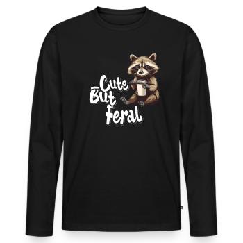 Mignon mais sauvage buveur de café raton laveur dessin animé - T-shirt manches longues Premium bio Homme - noir - Devant - Nico (187cm)