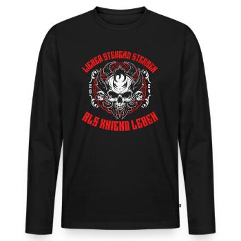 Skull Viking Design Prefer Standing Die 2024 - Men's Premium Organic Long Sleeve Shirt - black - Front - Nico (187cm)