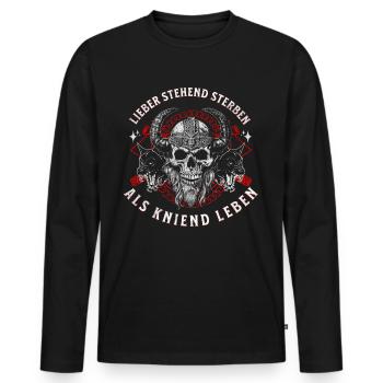 Viking Skull Horned Helmet Standing Die Design - Men's Premium Organic Long Sleeve Shirt - black - Front - Nico (187cm)