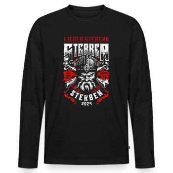 Lieber stehend sterben Wikingerhelm Tattoo 2024 - Männer Premium Bio Langarmshirt - Schwarz - Vorne - Nico (187cm)