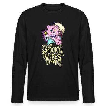 Teddybär mit Sarg und Mond Halloween Design - Männer Premium Bio Langarmshirt - Schwarz - Vorne - Nico (187cm)