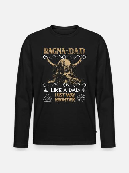 RAGNA-DAD Mægtig viking til fars dag - Premium økologisk langærmet T-shirt til mænd - sort