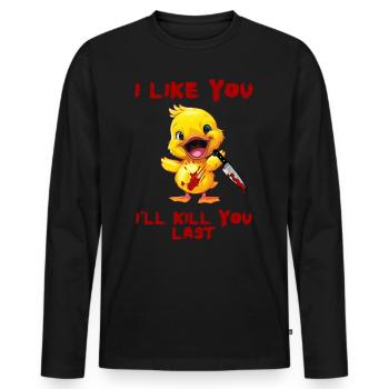 Duck with Knife - Funny Creepy I Like You - Men's Premium Organic Long Sleeve Shirt - black - Front - Nico (187cm)