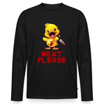 Canard avec couteau - Suivant s’il vous plaît drôle effrayant - T-shirt manches longues Premium bio Homme - noir - Devant - Nico (187cm)