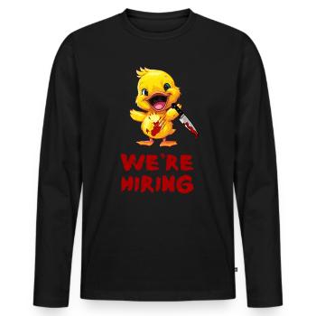 Duck with Knife - We Hire a Funny, Creepy - Men's Premium Organic Long Sleeve Shirt - black - Front - Nico (187cm)