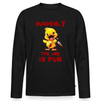 Duck with Knife - Suddenly the job is fun - Men's Premium Organic Long Sleeve Shirt - black - Front - Nico (187cm)