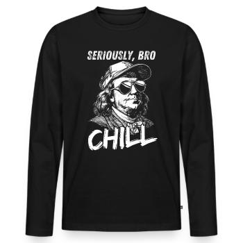 Sérieusement Bro Chill Benjamin Franklin Meme Figurine - T-shirt manches longues Premium bio Homme - noir - Devant - Nico (187cm)