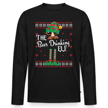 Funny Beer Drinking Elf Christmas Outfit - Men's Premium Organic Long Sleeve Shirt - black - Front - Nico (187cm)