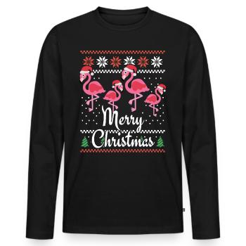 Pink Flamingo Weihnachtsoutfit für die Familie - Männer Premium Bio Langarmshirt - Schwarz - Vorne - Nico (187cm)
