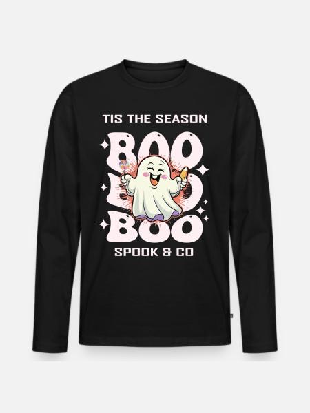 Halloween Geist - Männer Premium Bio Langarmshirt - Schwarz