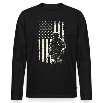 USA Soldat und Flagge – 4. Juli Veterans Day - Männer Premium Bio Langarmshirt - Schwarz - Vorne - Nico (187cm)