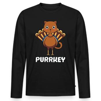 Purrkey - Funny Cat Turkey Outfit - Men's Premium Organic Long Sleeve Shirt - black - Front - Nico (187cm)