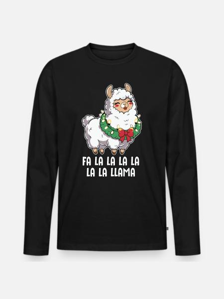 Fa La La Llama Lustige Weihnachts-Lama - Männer Premium Bio Langarmshirt - Schwarz