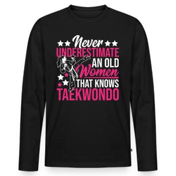 Ne sous-estimez jamais une vieille femme Taekwondo - T-shirt manches longues Premium bio Homme - noir - Devant - Nico (187cm)