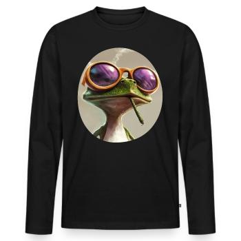 Cartoon frog smoking weed: Psychedelic croak - Men's Premium Organic Long Sleeve Shirt - black - Front - Nico (187cm)