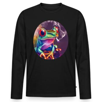 Stoned Frosch: Cannabis, Kiffen, Quak & Trippy - Männer Premium Bio Langarmshirt - Schwarz - Vorne - Nico (187cm)
