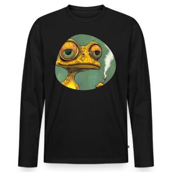 Funny Yellow Grass Smoke Frog Smoking Weed, - Men's Premium Organic Long Sleeve Shirt - black - Front - Nico (187cm)