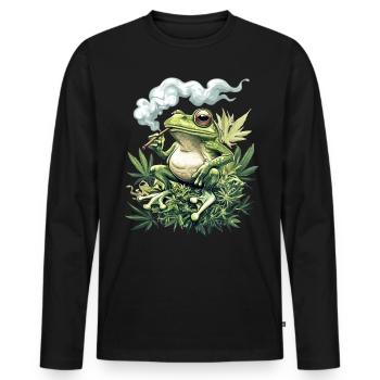 Frosch mit Joint - Rauchender Weed Frosch - Männer Premium Bio Langarmshirt - Schwarz - Vorne - Nico (187cm)