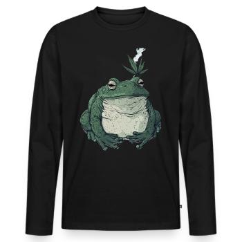 Grosse grenouille à la feuille de cannabis - Weed Frog - T-shirt manches longues Premium bio Homme - noir - Devant - Nico (187cm)