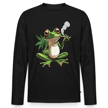 Grenouille avec joint et feuille de cannabis - Weed Frog D - T-shirt manches longues Premium bio Homme - noir - Devant - Nico (187cm)