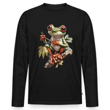 Frog with Joint on Branch - Weed Frog Design - Men's Premium Organic Long Sleeve Shirt - black - Front - Nico (187cm)