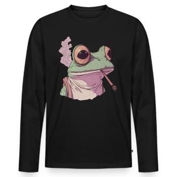 Grenouille avec d’énormes yeux et une articulation - Weed Frog - T-shirt manches longues Premium bio Homme - noir - Devant - Nico (187cm)
