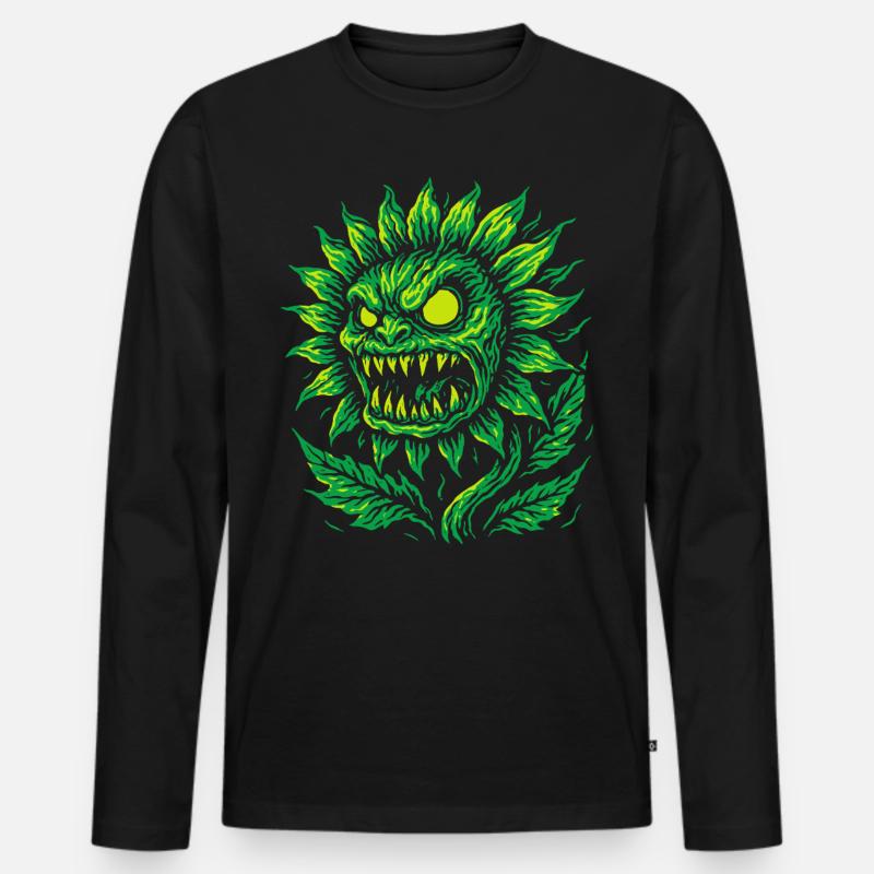 Dämonische Sonnenblume im Neonstil - Männer Premium Bio Langarmshirt - Schwarz
